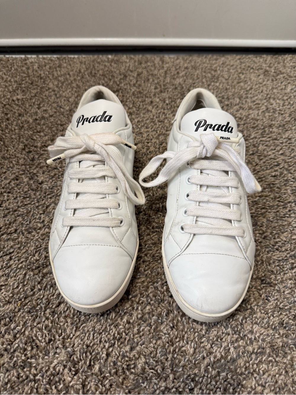 Prada White Leather Lace-Up Sneakers